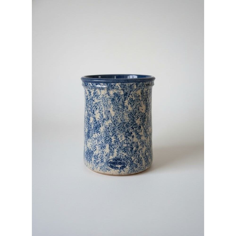 Red Wing Blue Spongeware Stoneware Vintage Farmhouse Crock Utility Holder Jar